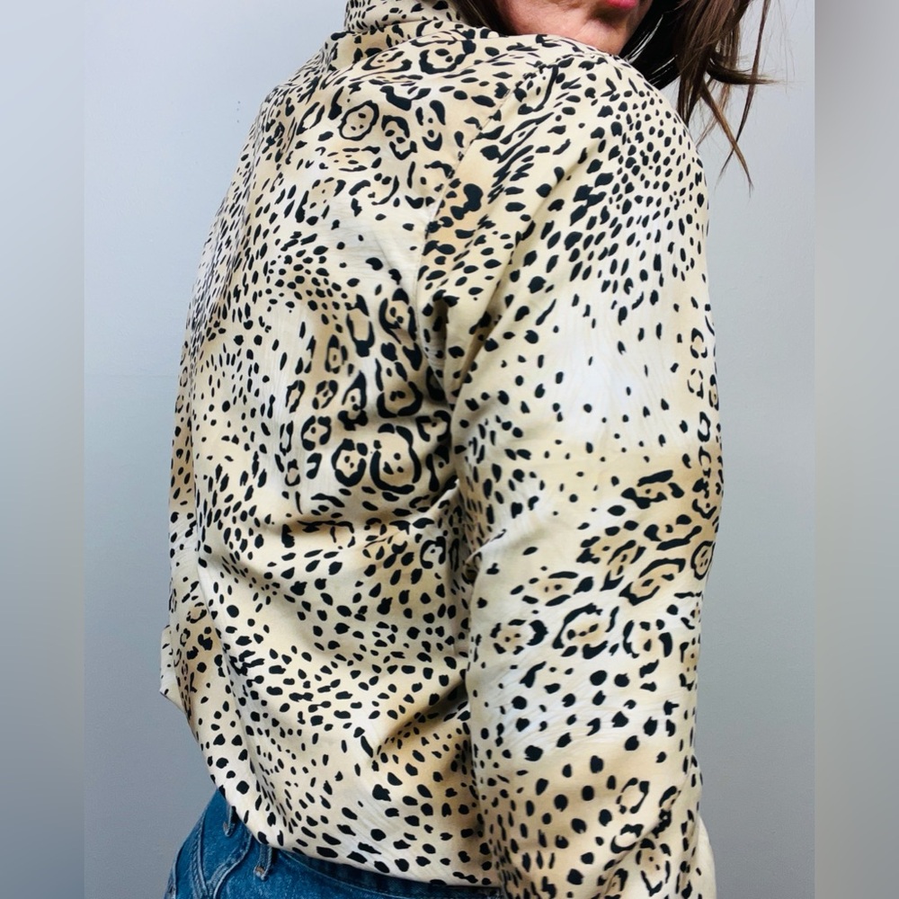 Vintage KT Golf Leopard Print Track Jacket – Gold Animal Print Windbreaker – M - Picture 2 of 11
